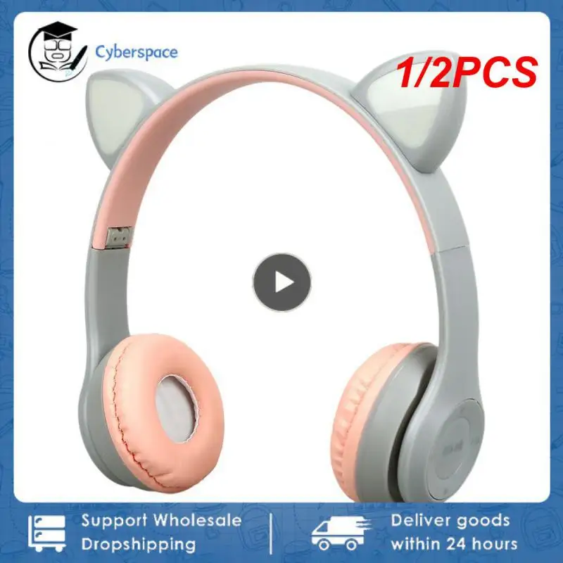1/2PCS אוזניות אלחוטיות חתול האוזן Gaming Headset זוהר אור קסדות חמוד ספורט מוסיקה אוזניות עבור ילדים ילדה - 0