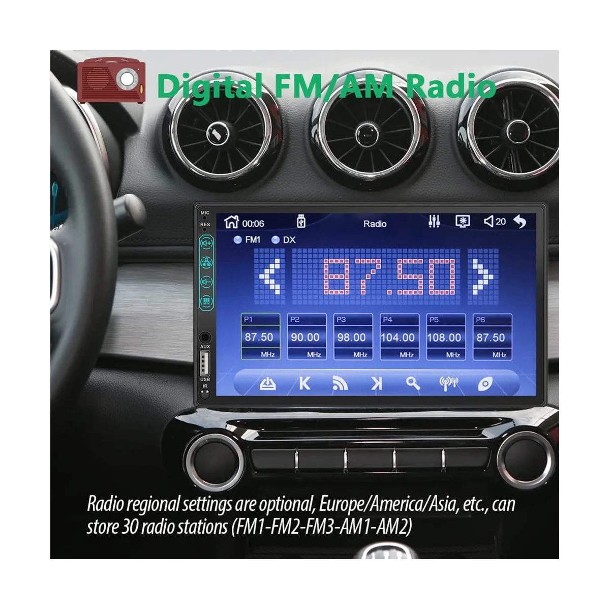 7 אינץ דאבל דין לרכב סטריאו באיכות HD, מסך מגע,Carplay אנדרואיד אוטומטי,12LED מצלמה גיבוי,ראי קישור,USB/AUX,רדיו FM רדיו במכונית - 0