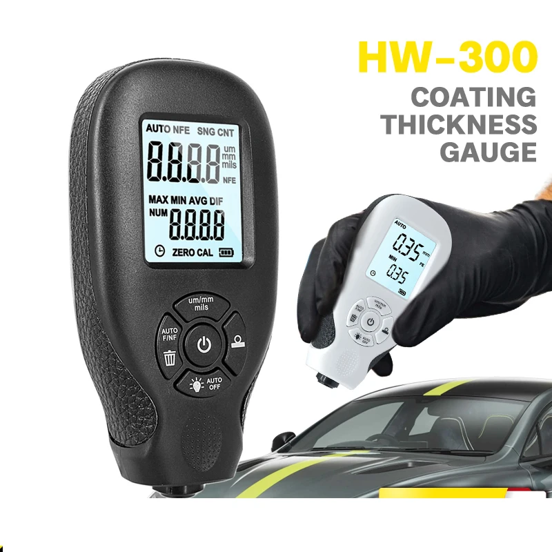 HW-300 עובי ציפוי מד 0-2000UM צבע המכונית הסרט בוחן מדידה ידנית לצבוע כלים עובי מד אוטומטי - 0