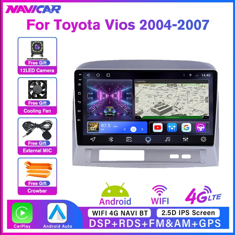 NAVICAR 2Din Android10.0 רדיו במכונית טויוטה Vios 2004-2007 סטריאו מקלט GPS ניווט אוטומטי רדיו DSP המכונית מקלט לא 2DIN  - 0