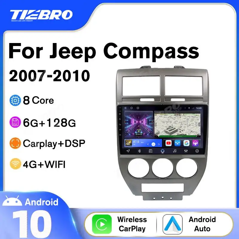 Tiebro רדיו במכונית על ג ' יפ מצפן 2007-2010 אוטומטי רדיו 2DIN Android10 נווט רדיו במכונית רכב Carplay רכב חכם מערכת - 0