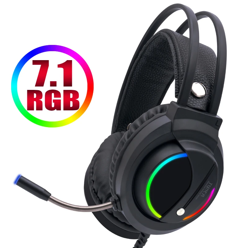 המשחקים אוזניות 7.1 סראונד עם מיקרופון אוזניות USB Wired RGB גיימר אוזניות למחשב Xbox אחד PS4 - 0