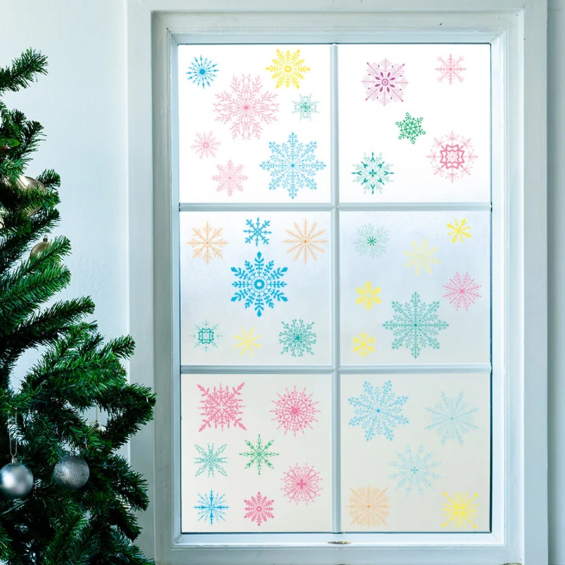 חג שמח פתית שלג אלקטרוסטטית קיר מדבקת חג המולד הילדים עיצוב חדר חלון זכוכית לקישוט הבית טפט שנה חדש - 0