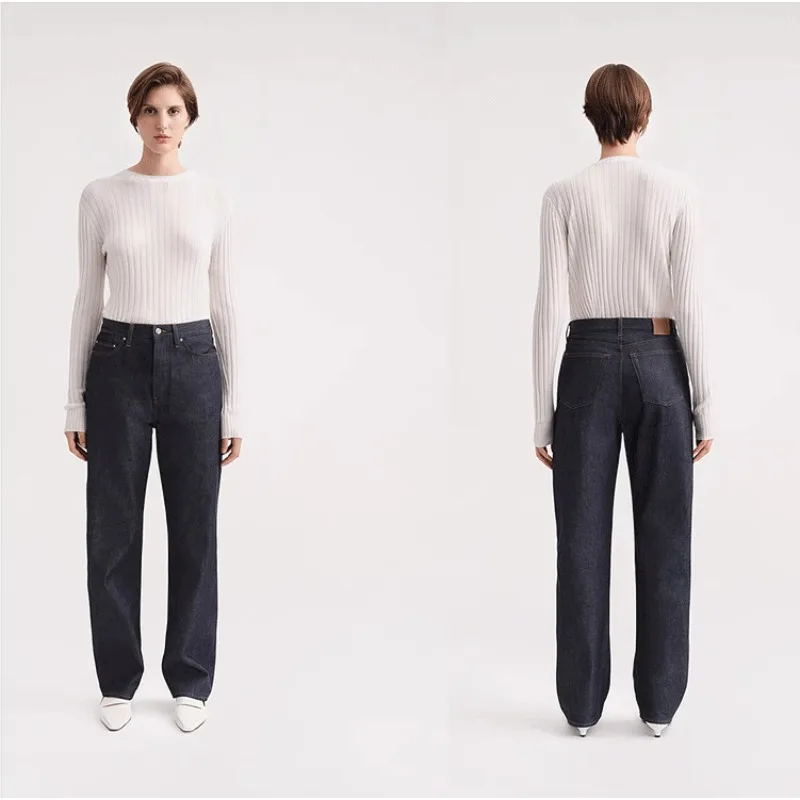 טוטם@E ג ' ינס של נשים 2023 המקורי כותנה אמצע המותן טוויסט תפר מלא אורך רגל ישרה מכנסיים נוסעים סגנון חדש - 0