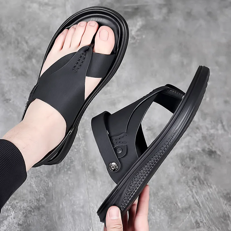נעליים חדשות לגברים אופנה סנדלים בקיץ עור אמיתי נעל נוער חיצוני נוח רך הבלעדי נעלי החוף - 0