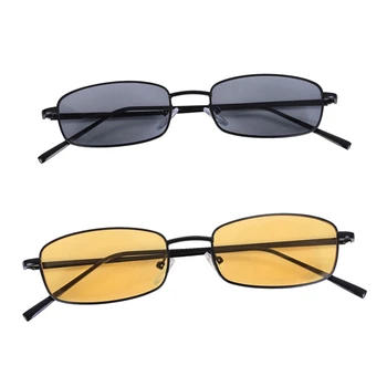 2 יח ' בציר משקפי שמש יוניסקס מלבן משקפיים קטן גוונים משקפי שמש S8004, מסגרת שחורה, אפור ושחור מסגרת צהובה
