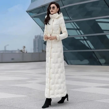 2023 החורף בדרגה גבוהה המזג למטה כותנה מעיל נשים חדש ארוך מעל הברך עם ברדס עבה דק מרופד מעיל נקבה