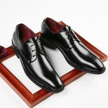 2023 חדש פשוטה עסקי נעלי עור גברים מזדמנים לבוש רשמי רבותיי נעלי תחרה מקצועי ללבוש קצה מחודד