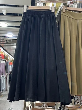 2023 קיץ חדש בגזרה גבוהה להרזיה בינוני ארוך מוצק צבע אנכי קו החצאית הנשית הגאות