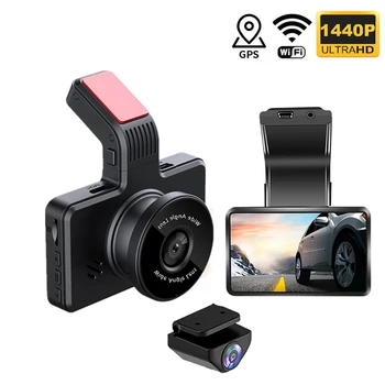 2K DVR המכונית GPS WiFi דאש מצלמת HD-1440P דאש מצלמה כפול עדשה Dashcam כונן מקליט וידאו רכב הקופסה השחורה חניה ניטור