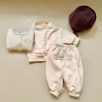 2PCS אימונית סתיו תינוקות ילדים קט שרוול ארוך כיס גג+רגיל מכנסיים מזדמנים, בגדים שיתאימו התינוק נערת התלבושת החדשה