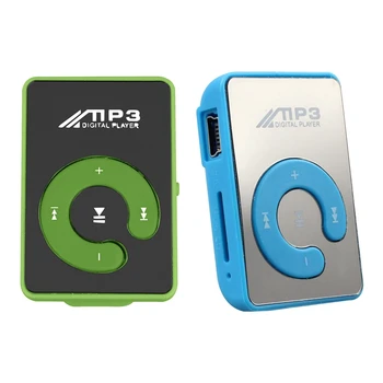 2X Mini מראה קליפ USB דיגיטלי נגן מוזיקה Mp3 תמיכה 8GB SD TF כרטיס כחול & ירוק