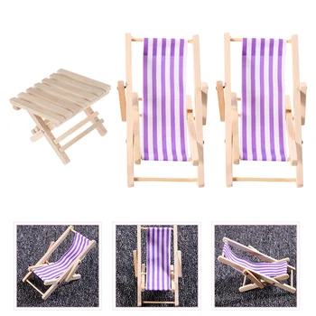 3 יח ' סגול מיני רהיטים כיסא נוח בחוף מיניאטורי דגם פס בובות סימולציה בד