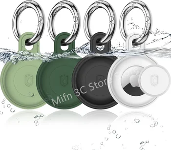4 Pack עמיד למים סיליקון בעל Airtags מחזיק מפתחות מלא קייס מגן עבור אפל אוויר תג פריט Finder גשש אביזרים