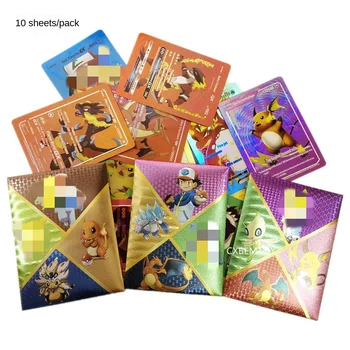 55PCS משחק קלפים אוסף עם 10PCS פוקימון זהב כרטיסי אנגלית מוזהב כרטיס משחק קלפים צבעוניים לחימה גרסה