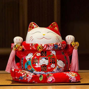 7 אינץ ' חתול מזל קופת חתול יפני אמנות קופה תצוגת קרמיקה חתול מזל השולחן קישוט פנג שואי חיסכון בבנק