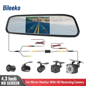 Bileeko המכונית מצלמה אחורית עם מראה לפקח על רכב חנייה המראה האחורית מצלמה 4.3 אינץ מסך Hd היפוך מצלמה