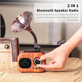 Bluetooth דיבורית רטרו עץ נייד תיבת Wireless Mini רמקול חיצוני עבור מערכת סאונד TF רדיו FM מוסיקה MP3 סאב
