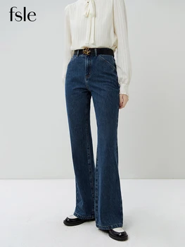 FSLE רחוב בסגנון Bootcut ג 'ינס לנשים 2023 הסתיו החדשה נראית רזה גבוה מכנסיים מזדמנים גבוה מותן באורך מלא ג' ין נקבה