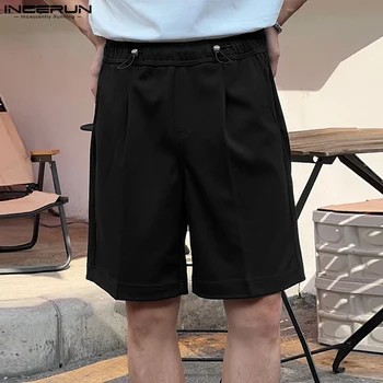 INCERUN 2023 גברים מכנסיים קצרים מוצק צבע שרוך אופנת רחוב חופשי בקיץ גברים רצים לחיים 