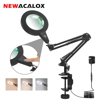 NEWACALOX 5X זכוכית מגדלת בקרת מגע תאורה 108 SMD LED מנורת שולחן 3 מצבי תאורה ריתוך זכוכית מגדלת לתיקון