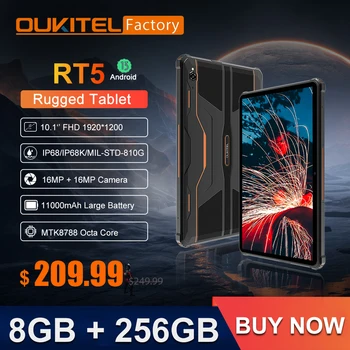 OUKITEL RT5 מחוספס טאבלט 10.1 אינץ FHD+ תצוגה 8GB 256GB 11000mAh 33W תשלום טבליות 16MP מצלמה כפולה 4G אנדרואיד 13 Pad