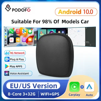 Podofo Carplay Ai Box Android 10 3+32G האלחוטי אנדרואיד אוטומטי CarPlay מתאם תמיכה עבור 4G אוניברסלי טויוטה הונדה ניסן