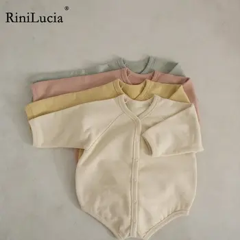 RiniLucia הרך הנולד התינוק בנים בנות Rompers 2023 חדש סתיו סרבלים מוצק שרוול ארוך Playsuits הפעוט בגדי תינוק