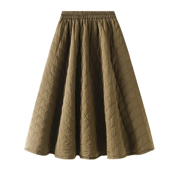 SURMIITRO עבה חם כותנה מרופד Midi חצאית לנשים 2023 סתיו חורף מזדמן קו גבוהה המותניים אמצע אורך החצאית הנשית