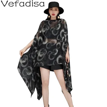 Vefadisa אישה גודל גדול צוואר צוות השמלה 2023 קיץ אופנה חדשה פנאי הדפסה לא סדירה עטלף שרוול שיפון שמלה LHX241