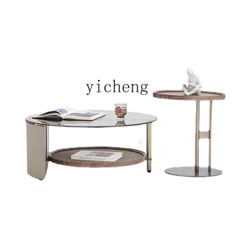 XL אור יוקרה מודרנית שולחן הקפה בסלון גודל בית עגול להגדיר אוכף עור סביב שולחן תה
