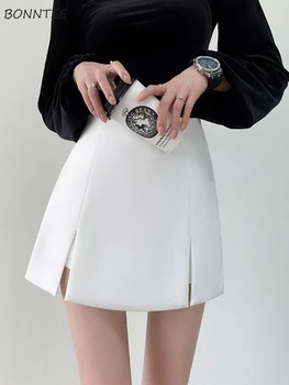 XS-4XL חצאיות מיני נשים אלגנטי קו-מקסים סגנון אירופאי יצירתיות חג צד לחתוך פופולרי כל-התאמה פנאי חדש מוצק