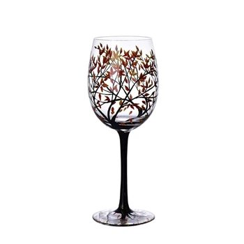 YYSD ארבע עונות עץ, כוס יין אלגנטי מצוירים ביד כוס יין זכוכית מתנה ליום הולדת, חנוכות בית, חג