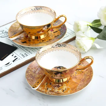 אירופאי אלגנטי פורצלן כוס קפה עם צלחת באיכות Hight עצם סין פרח ספלי תה ותחתיות יוקרה מתנה הביתה עיצוב מטבח