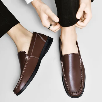 אמיתי עור לגברים נעליים מזדמנים איטלקי גברים נעליים לנשימה נעליים Office גברים מעצב להחליק על הנהיגה נעליים בתוספת גודל 37-46