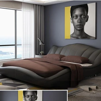 אמריקה עור אמיתי מסגרת המיטה מודרניות רך מיטות בבית ריהוט חדר שינה גאמה muebles דה dormitorio / camas קוורטו.