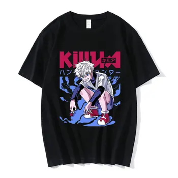 אנימה יפנית האנטר X האנטר חולצה Killua Zoldyck מנגה חולצות גברים בגדי וינטג ' מזדמן כותנה מנופחים חולצת טריקו