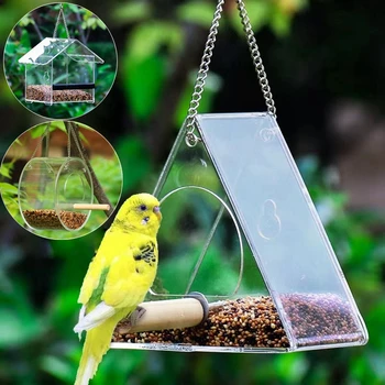 אקריליק ציפור מזין חיצוני ציפור מזון תיבת גן אנטי-פיזור התוכי מזין עץ עומד 