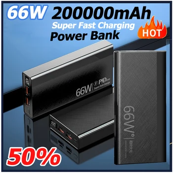 בנק כוח 200000mAh 66W סופר מהיר טעינת סוללות עבור iPhone 13 14 Pro Huawei משטרת 20W מטען סוללה חיצוני Powerbank