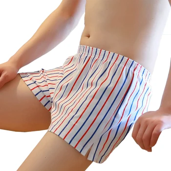 גבר סקסי עם פסים תחתונים ללא תפרים תחתוני בוקסר קמור כיס מכנסיים קצרים בגד ים Underpant העשרה לנשימה בוקסר צעיר בבית המכנסיים