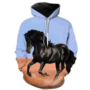 גברים, נשים, סוס שחור חיה בתוספת גודל Pullovers קפוצ 'ונים אופנה מזדמן 3D שרוול ארוך קפוצ' ונים יוניסקס מגניב החולצה מעיל מקסימום