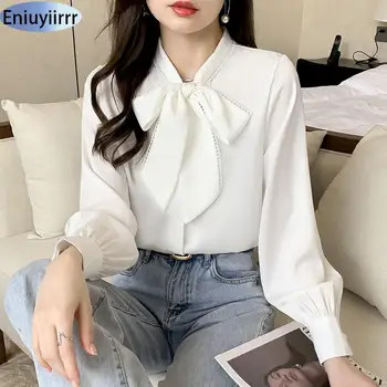הגעה חדשה סתיו אופנה קוריאנית בגדים משרד ליידי Camisas Mujer שרוול ארוך חולצת נשים לכל היותר אלגנטית, חולצות שיפון