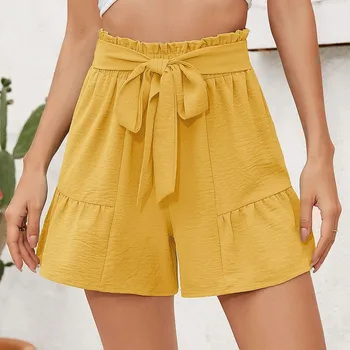 הוואי Beachwear מכנסיים קצרים בקיץ גבוהה המותניים גזעי עניבת פפיון תחרה, מכנסי רחב רגליים של נשים מכנסיים קצרים החוף מכנסיים Cortos 2023