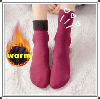 החורף של הנשים צמר גרביים עבות חם גרביים נוח מוצק צבע פנאי בבית הרצפה גרביים רכות מגפיים ישנים גרביים