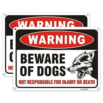 היזהרו כלב שלט מתכת חלודה-בחינם רעיוני סימני אזהרה, 2 Pack