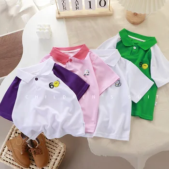 הילדים החדשים חולצת פולו בסגנון קוריאני עיצוב חדש מזדמנים ספורט חולצת טי עבור בנים ובנות צבע אחיד עם שרוול קצר דש לכל היותר