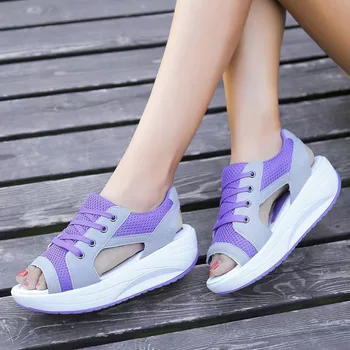 הקיץ נשיות סנדלי נשים נעלי שרוכים חוף סנדלים לנשימה מזדמנים שטוחות סנדלים חיצוניים זוגות סנדלים גודל 36-43