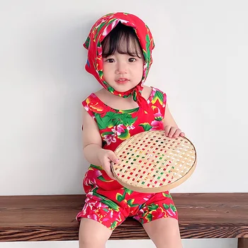הקיץ תינוקות בגדי תינוקות מצחיק ילדה אדום סט עם הדפס שרוולים רפויים מזדמנים עבור תינוקות סטים תינוק חליפת שלושה חלקים