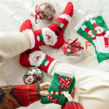 חג המולד קורל קטיפה הרצפה גרביים גרביים לגברים נשים כמה חורף תרמית גרביים מצוירים סנטה קלאוס זמן קצר גרביים