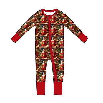 חג המולד שווה לקנות חליפת בנים בנות תינוק בגדי תינוקות סנטה דפוס חלב בד משי ארוך שרוול המכנסיים רוכסן סגנון